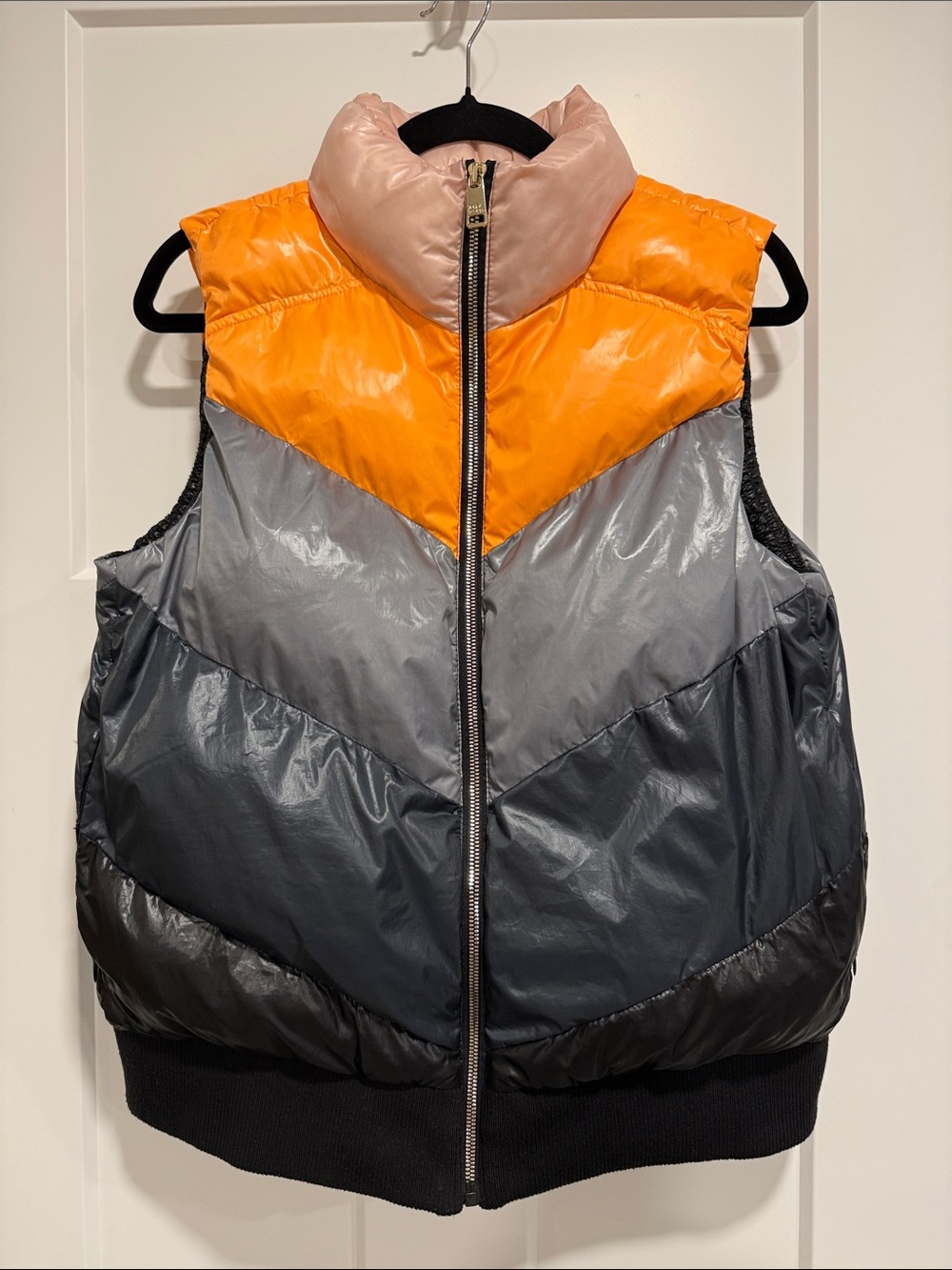 Love & Sports Colorblock Puffer Vest Orange Gray Black M